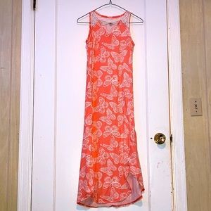 Pink and white butterfly print dress